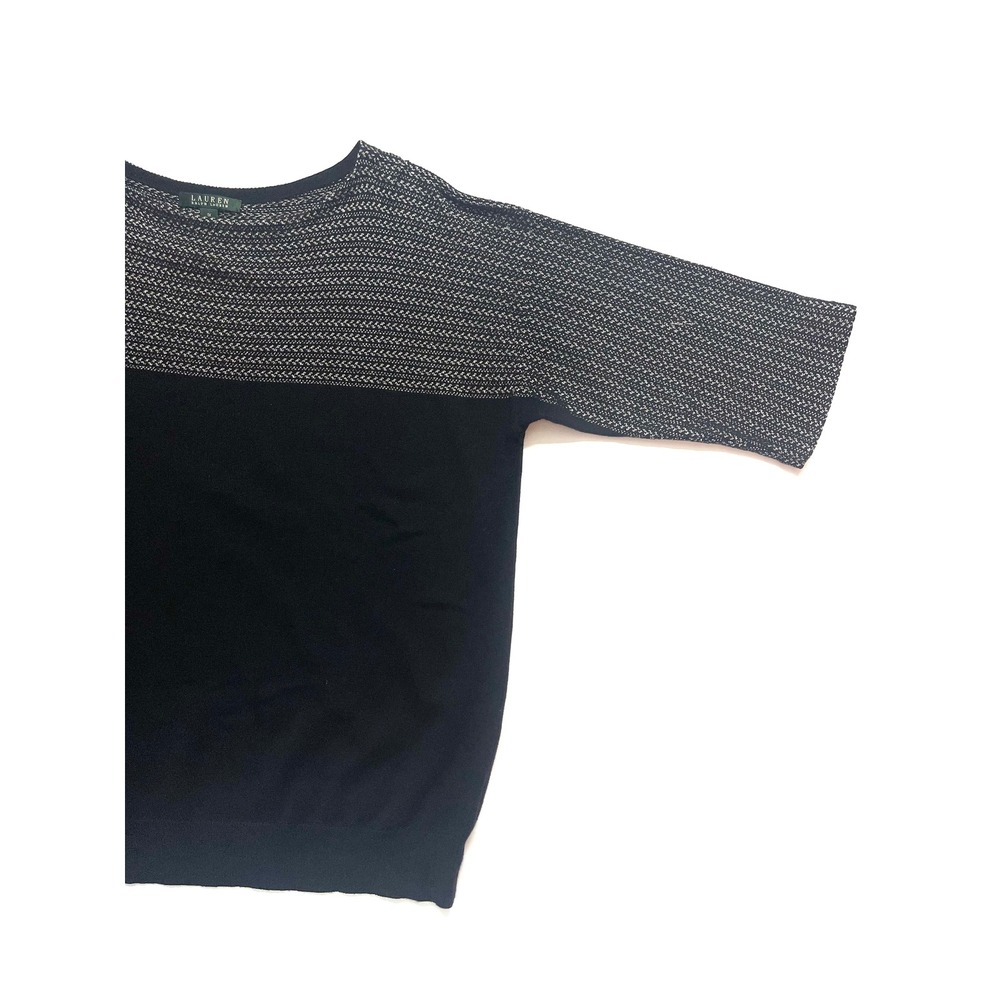 Lauren Ralph Lauren Black Chevron Colorblock Knit Top 1X Professional Classy - Picture 6 of 16